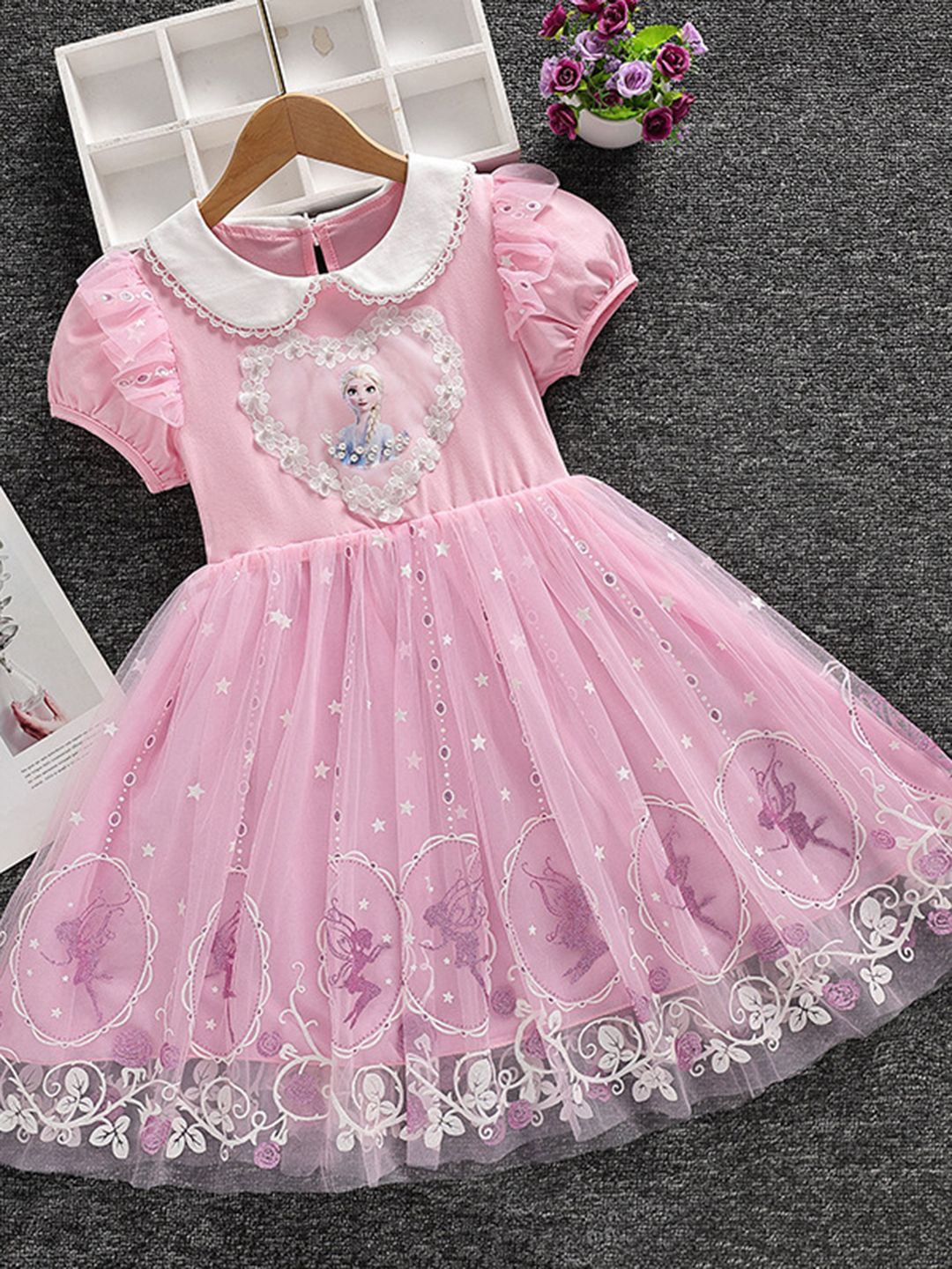 YK Girls Self Design Fit And Flare Knee Length Dress