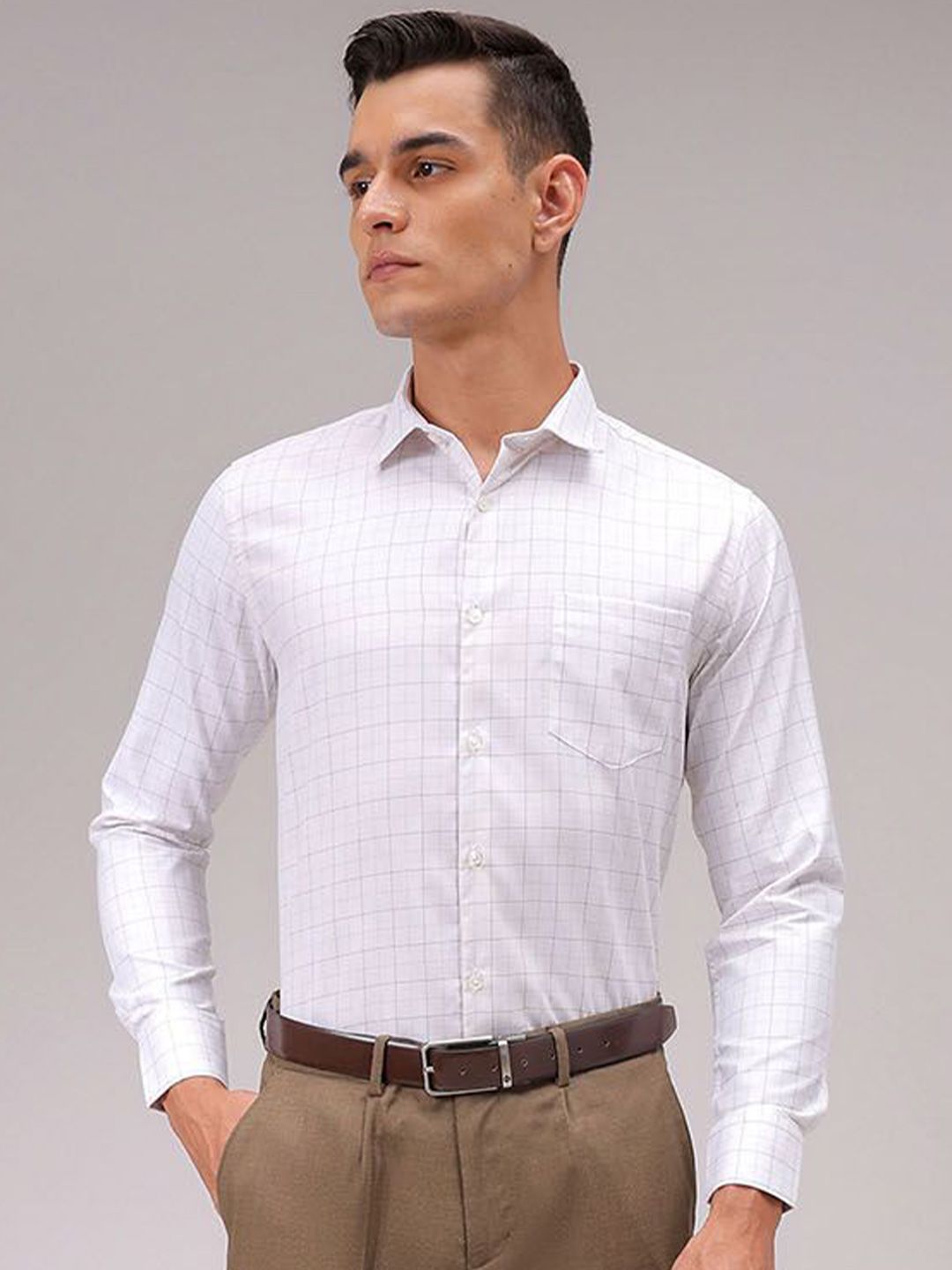 The Indian Garage Co. X Luxe Men Cutaway Collar Checked Slim Fit Formal Shirt