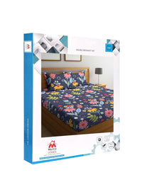 Myntra Elegant Homes Black Floral Polycotton 300 TC King Fine Bedsheet with 2 Pillow Covers-98 x 87 inches