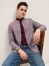 THE BEAR HOUSE Men Mandarin Collar Textured Solid Cotton Slim Fit Casual Shirt