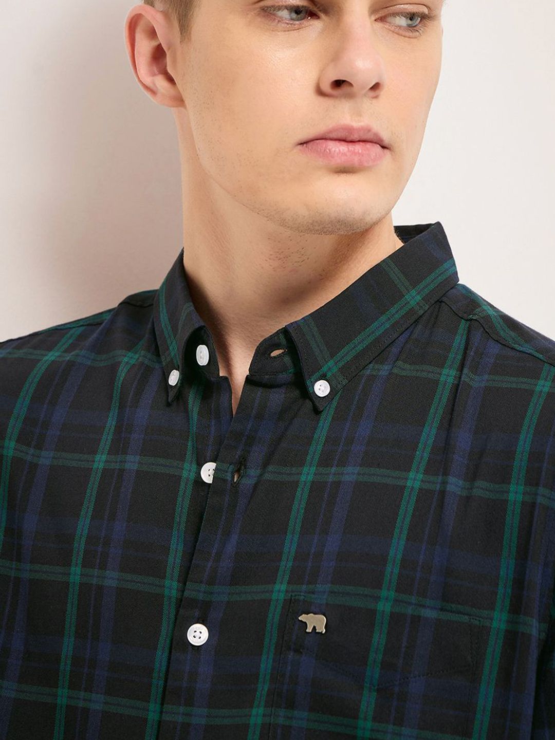 THE BEAR HOUSE Men Cotton Checked Slim Fit Casual Shirt