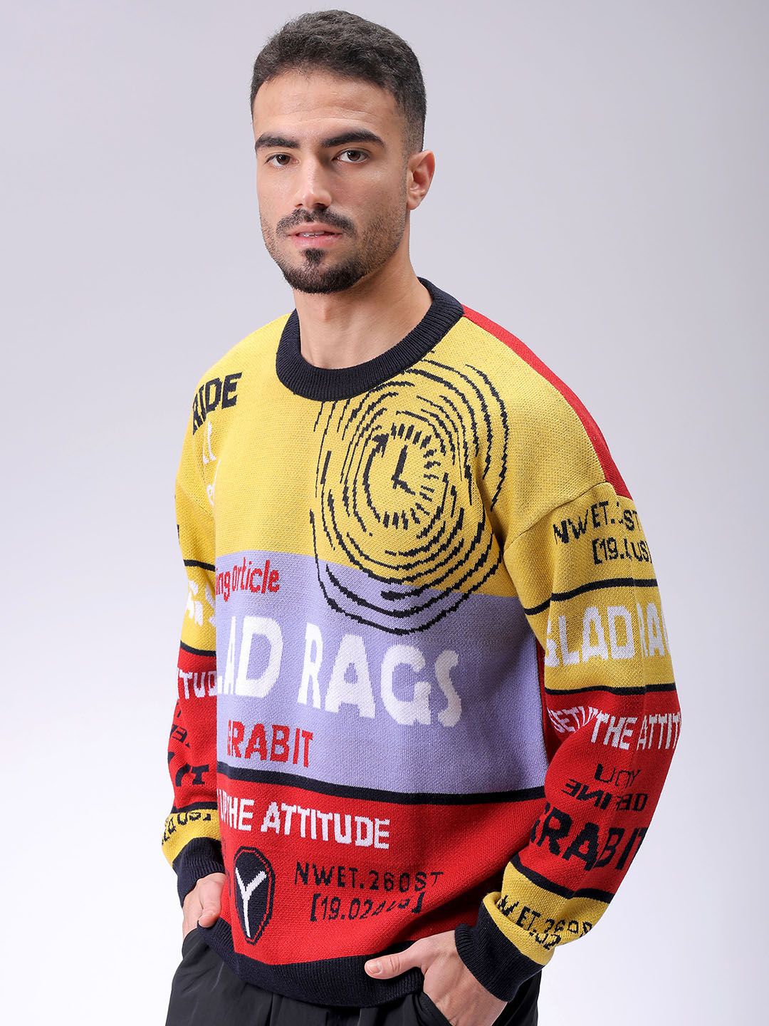 The Indian Garage Co Men Typography Printed Round Neck Full Sleeves Pullover Sweaters
