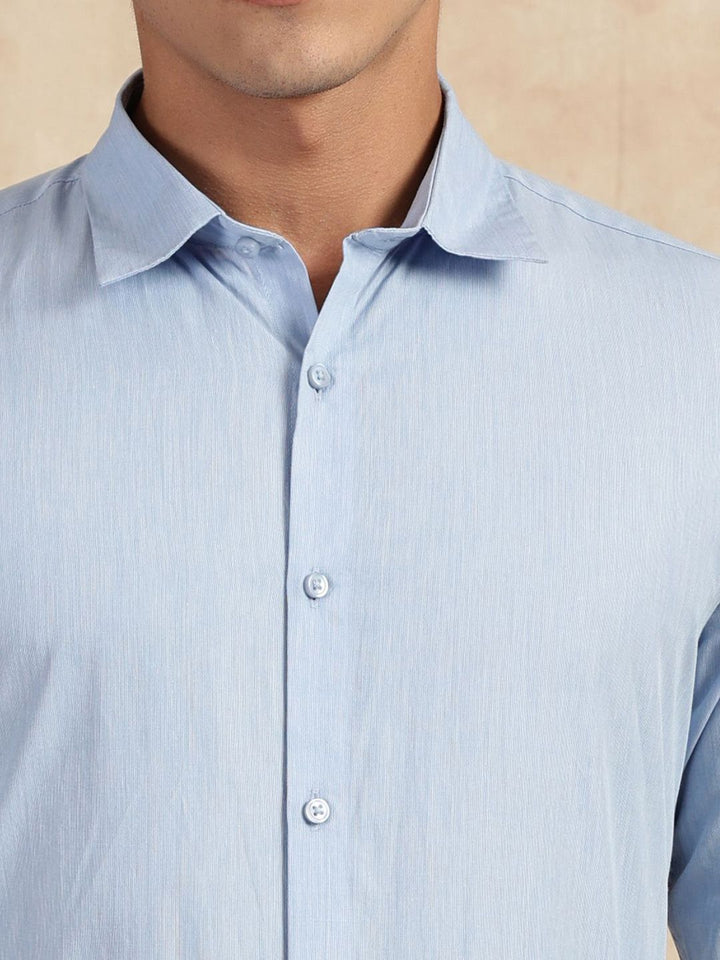 Thomas Scott Men Classic Slim Fit Solid Spread Collar Pure Cotton Formal Shirt
