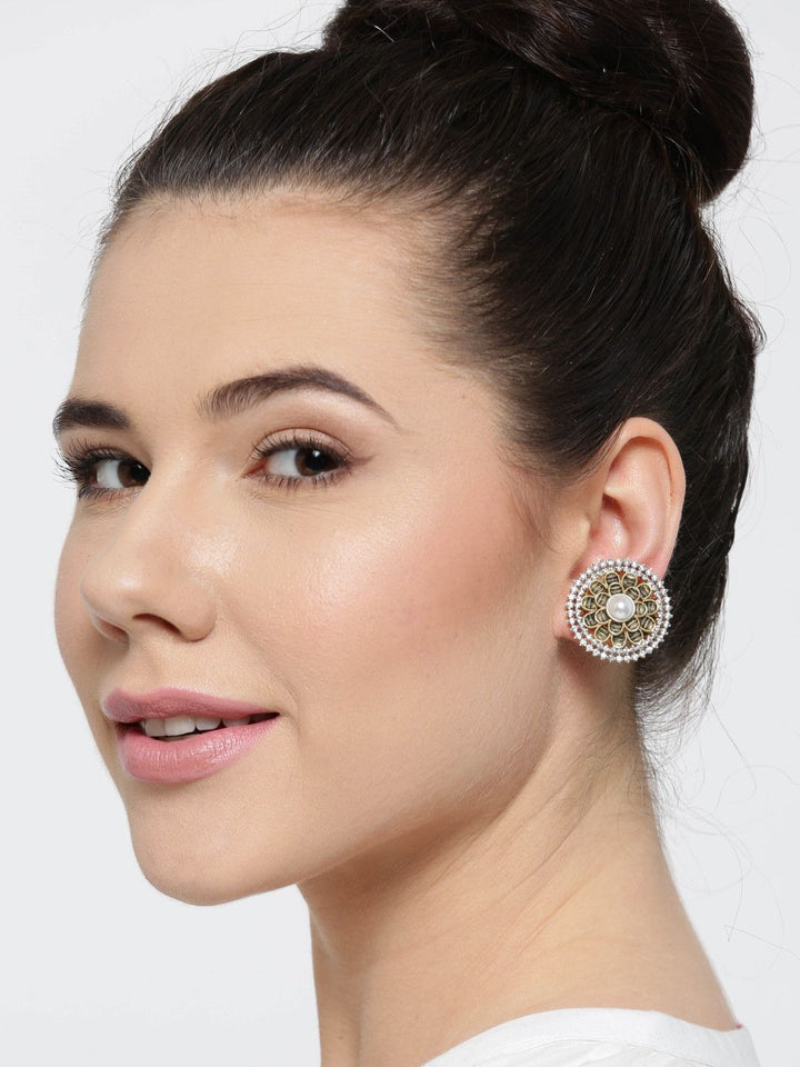 Anouk Gold Plated Cubic Zirconia Studded Circular Studs
