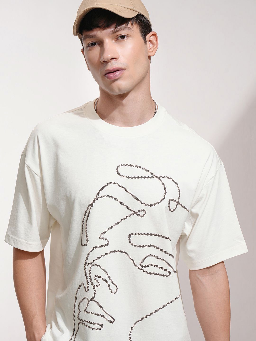 HIGHLANDER Men Abstract Printed Round Neck Cotton Oversized T-shirt