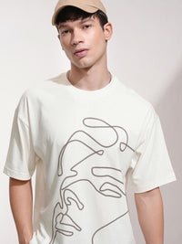 HIGHLANDER Men Abstract Printed Round Neck Cotton Oversized T-shirt