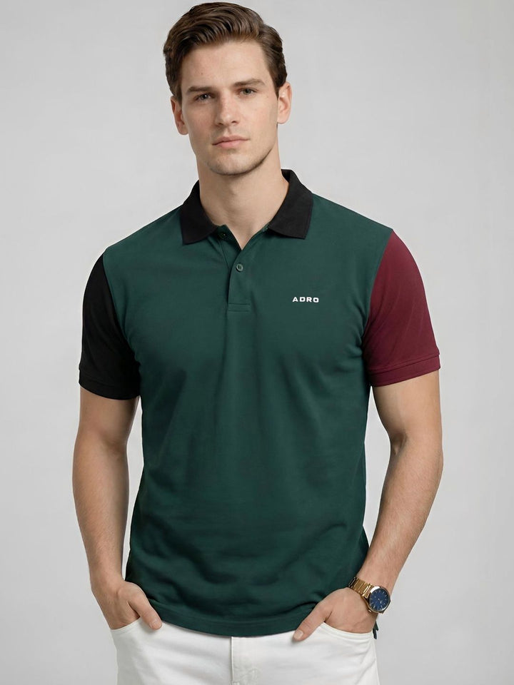ADRO Men Brand Logo Colourblocked Polo Collar T-shirt