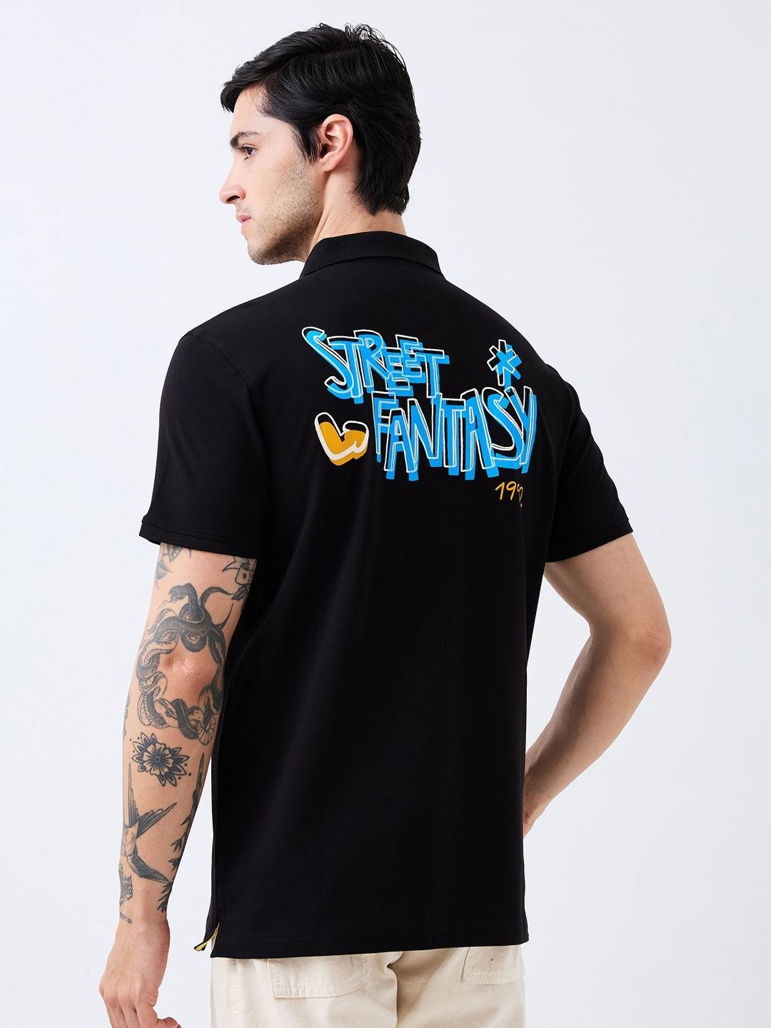 SPYKAR Men Graphic Printed Polo Collar Cotton Slim Fit T-shirt