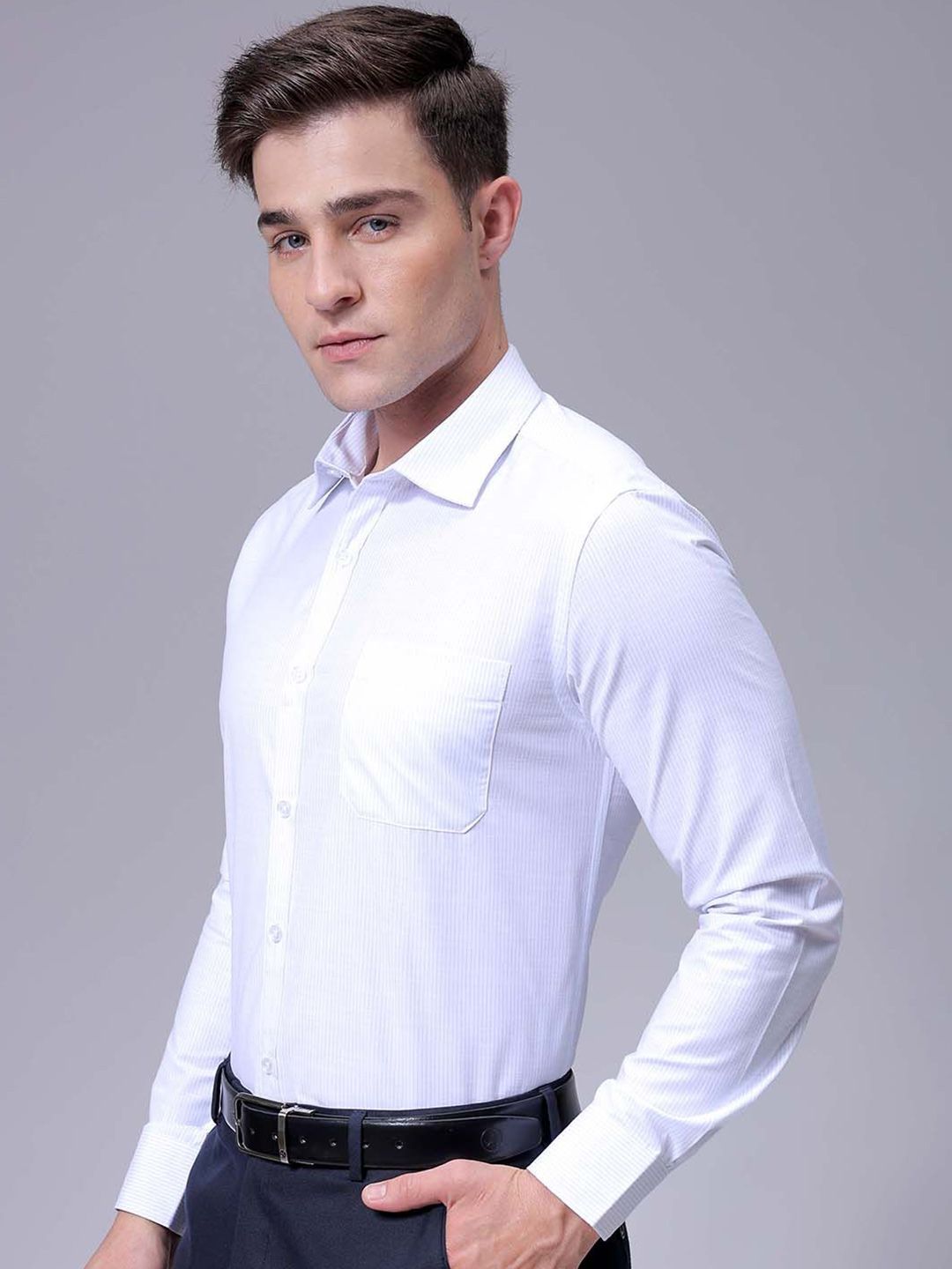 The Indian Garage Co. X Luxe Men Slim Fit Spread Collar Vertical Striped Formal Shirt