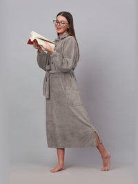KLOTTHE Beige Woollen Long Sleeves Bath Robe With Belt