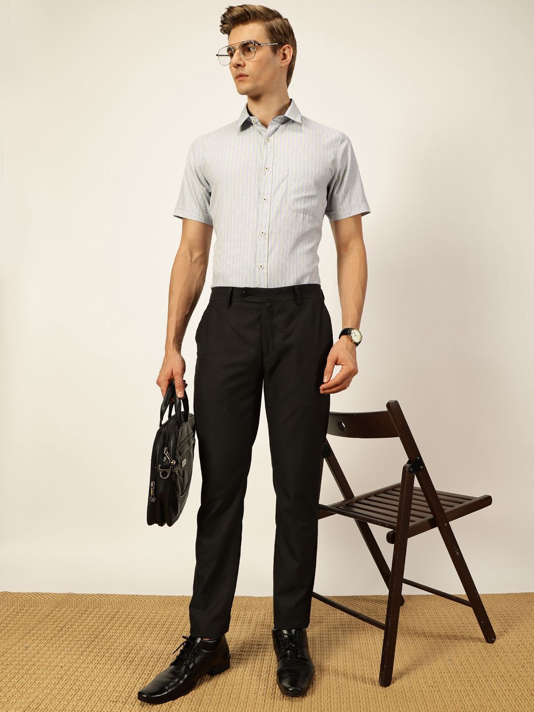 Thomas Scott Men Smart Spread Collar Pinstripes Striped Cotton Formal Shirt