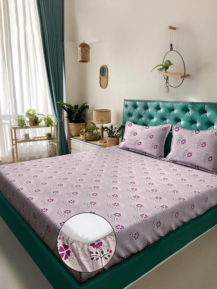 KLOTTHE Pink Floral Printed Dilengkapi 400 TC Kapas Cadar King & 2 Sarung Bantal