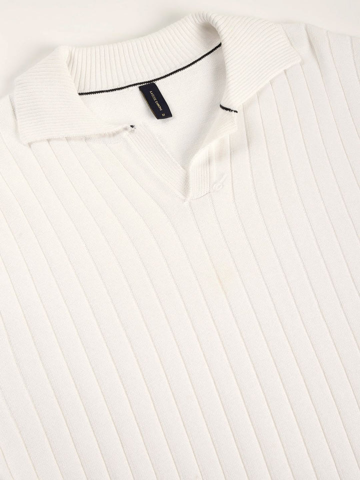 Thomas Scott Men Bio Finish Self Design Polo Collar Cotton T-shirt