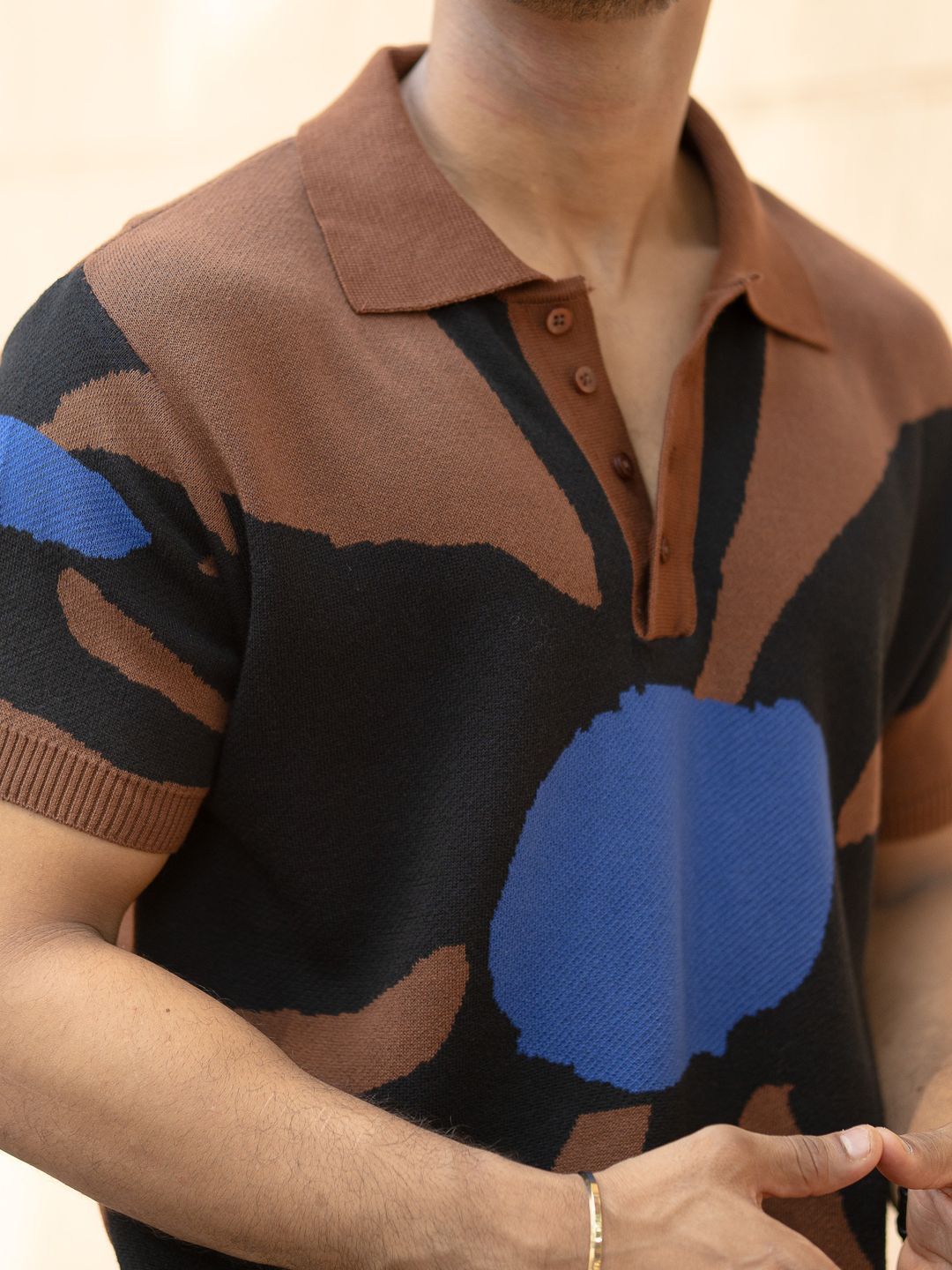 Powerlook Men Graphic Printed Polo Collar Cotton T-shirt