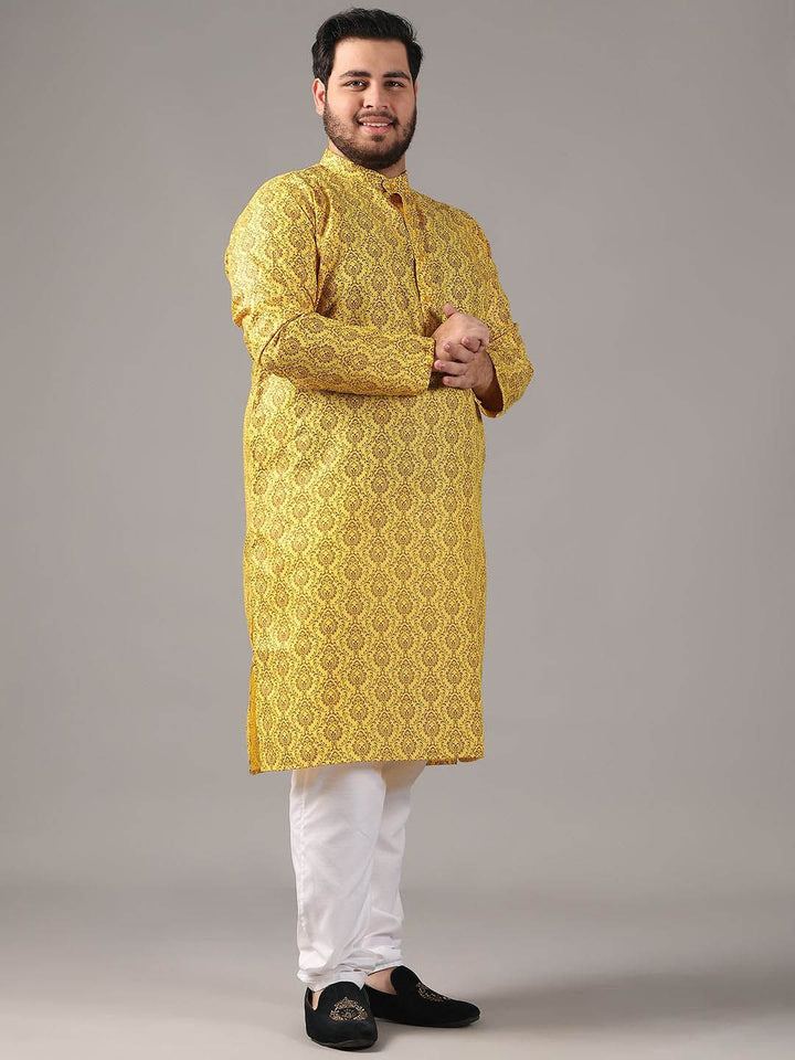 SOJANYA PLUS Plus Size Lelaki Motif Etnik Bercetak Kolar Jalur Kurta Lurus Dengan Piyama