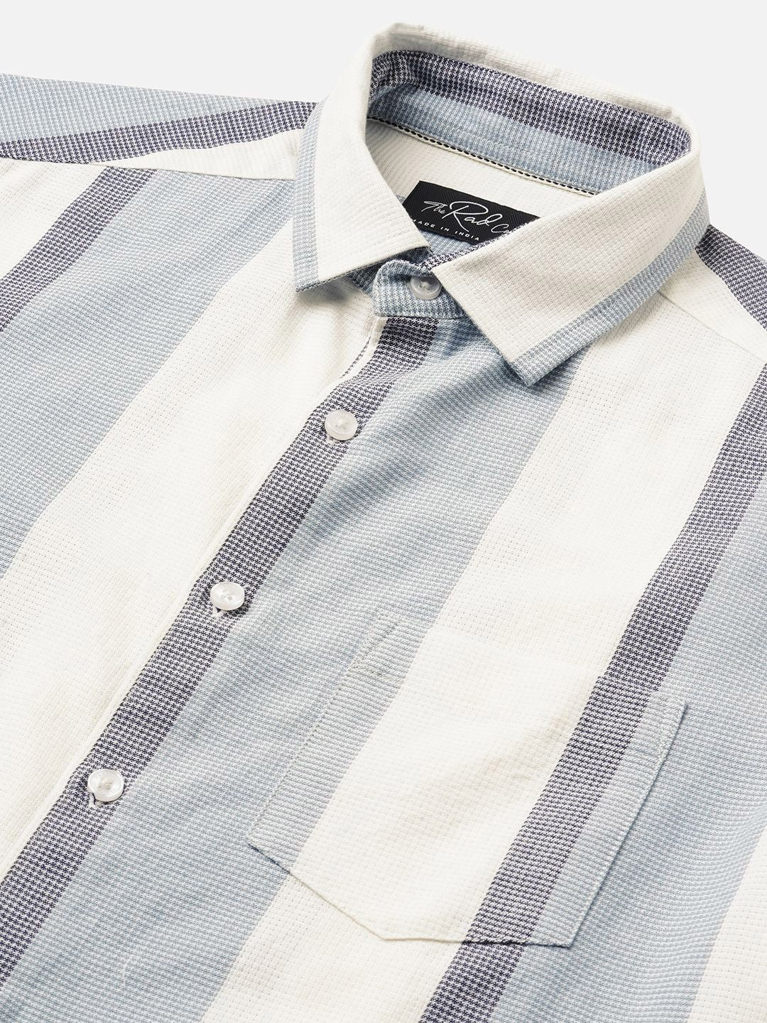 VASTRADO Men Slim Fit Vertical Striped Spread Collar Cotton Casual Shirt