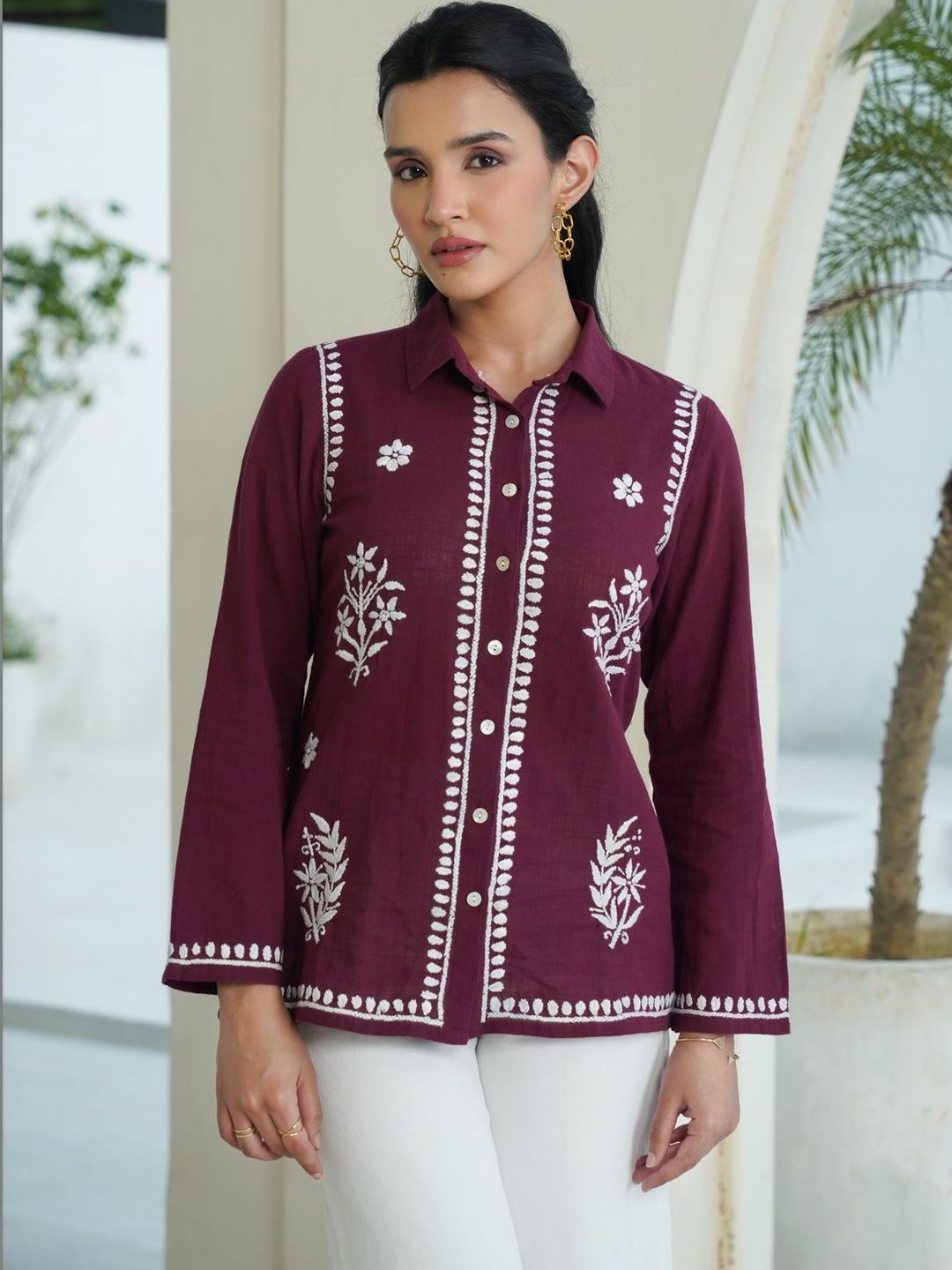 Baju Kasual Bercetak Bunga Lurus House of Chikankari Wanita