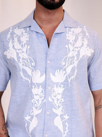 Eszett Floral Printed Short Sleeves Spread Collar Pure Cotton Regular Fit Casual Shirt