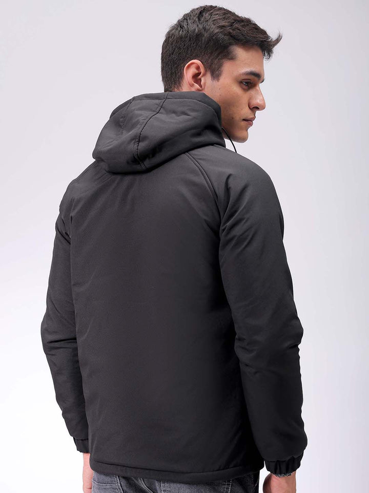 The Indian Garage Co Men Hooded Solid Puffer Utility Jacket