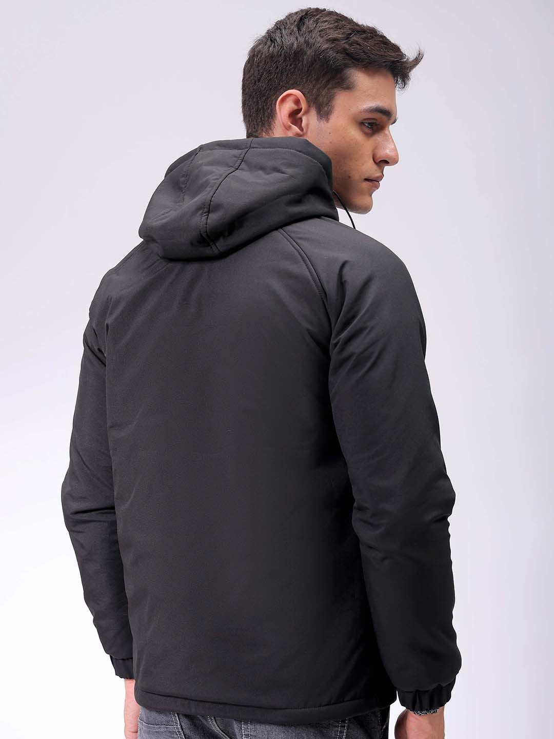 The Indian Garage Co Men Hooded Solid Puffer Utility Jacket