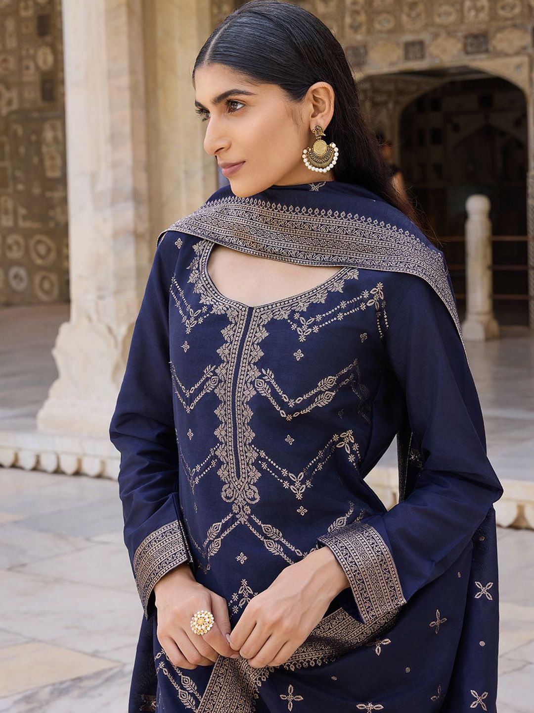 KALINI Ethnic Motifs Woven Design Kurta With Trousers & Dupatta