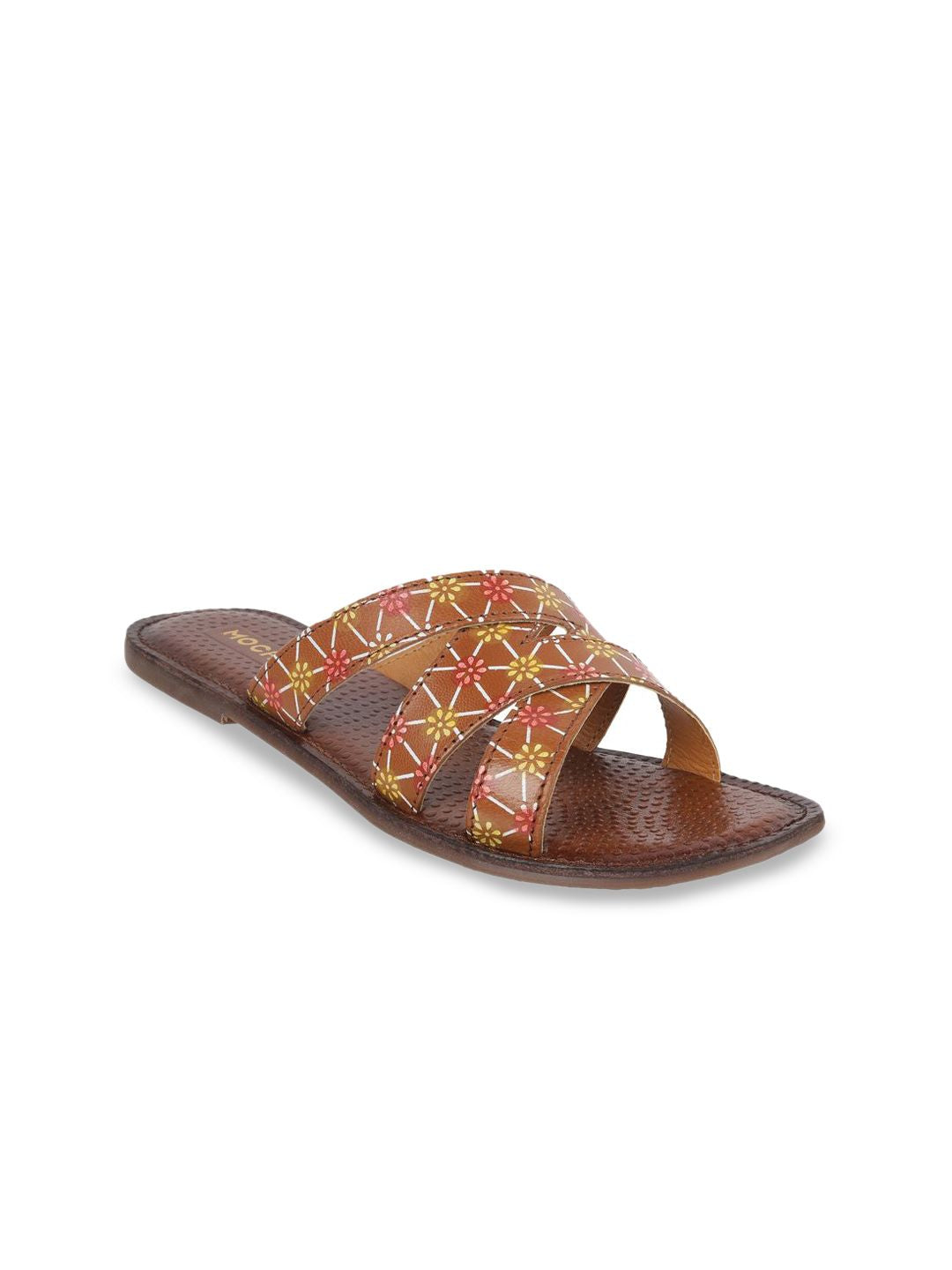 Mochi Women Printed Leather Block Mules