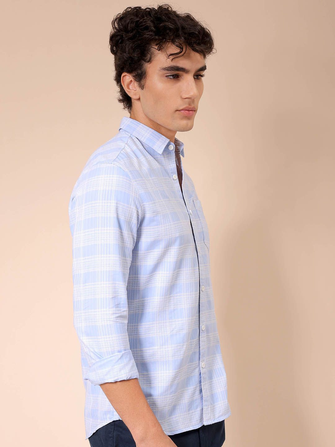 The Indian Garage Co Men Spread Collar Tartan Checked Cotton Slim Fit Casual Shirt