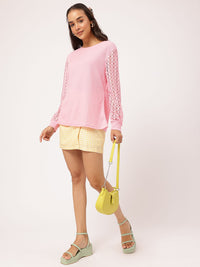 DressBerry Textured Temptress Semi-sheer Drop-Shoulder Sleeves Top