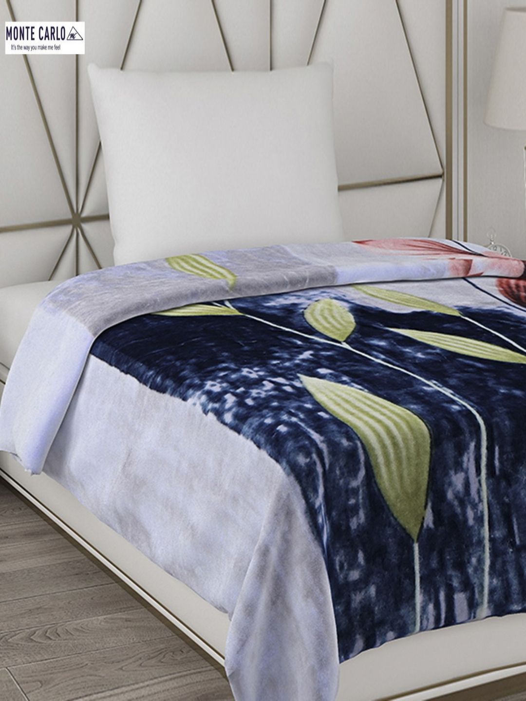 Monte Carlo Blue & Purple Floral Printed Mild Winter 500 GSM Single Bed Blanket