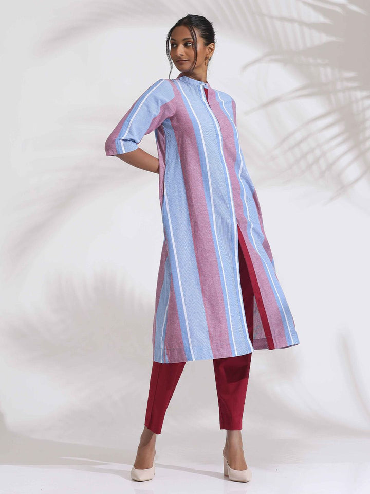 trueBrowns Striped Pure Cotton Straight Kurta with Trousers