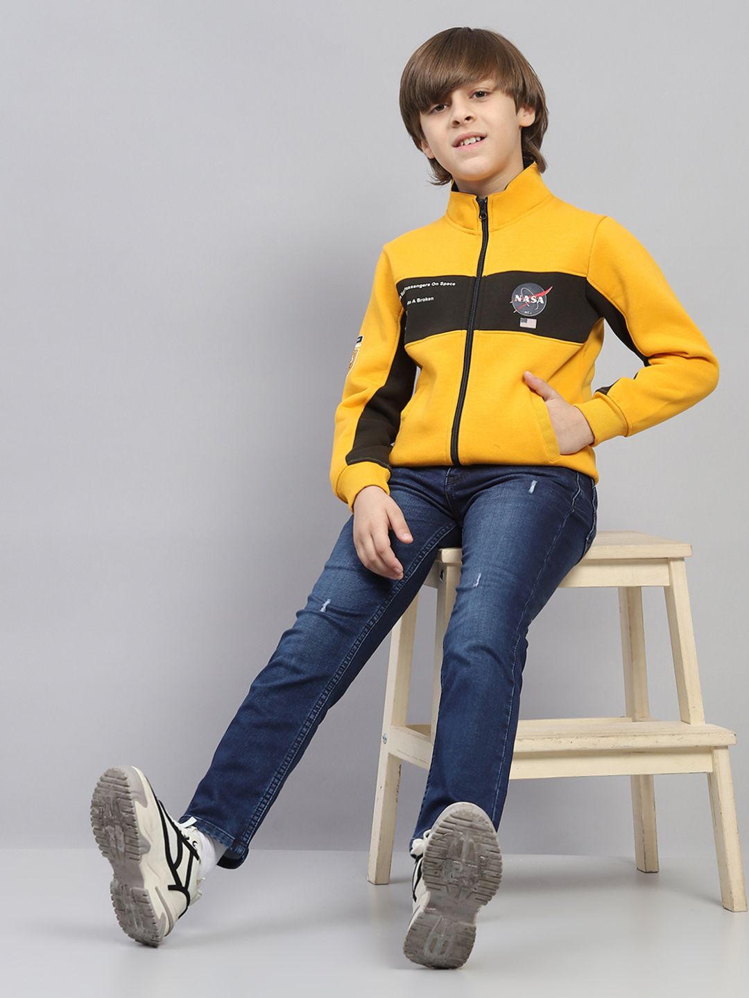 Monte Carlo Kids Boys Mock Collar Striped Sweatshirt