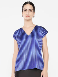 Rareism Women Vertical Striped V-Neck Top