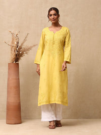 Rumah Wanita Chikankari Cotton Kuning Chikankari Sulam Kurta