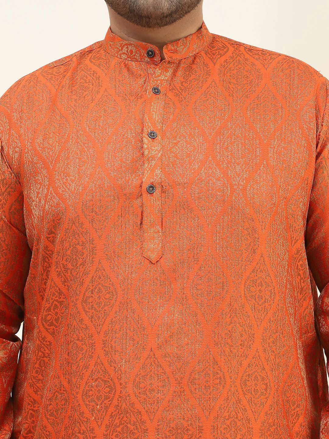 SOJANYA PLUS Geometric Woven Design Mandarin Collar Kurta with Churidar