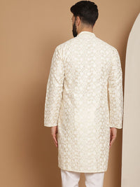 Kurta Kerja Benang Motif Etnik Berwarna Krim Lelaki Anouk