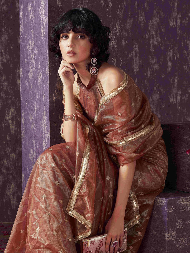 Tikhi Imli Embellished Sequinned  shimmer net saree with sequence embroidery