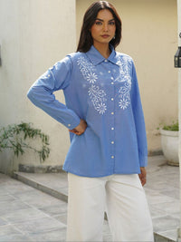 House of Chikankari Chikankari Solid Women's Shirt-light Blue Shirts