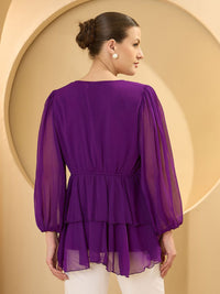 Antheaa Puff Sleeve Chiffon Top