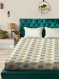 Myntra Elegant Homes OliveGreen Floral Fitted 400TC Cotton Set Cadar King 2.50 x 2.25 m