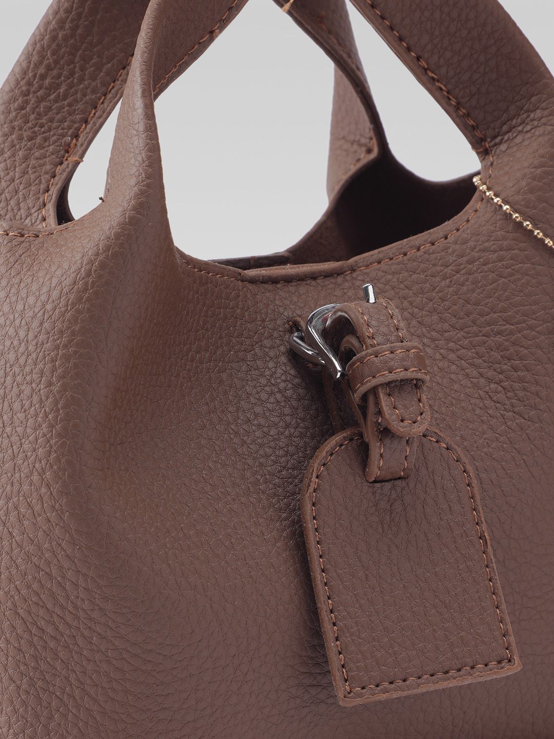DressBerry Textured Bucket Handheld Bag with Pouch