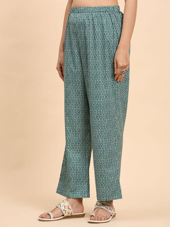 Mamicha Wanita Bercetak Kurta Kapas Tulen Biasa dengan Palazzos & Dengan Dupatta