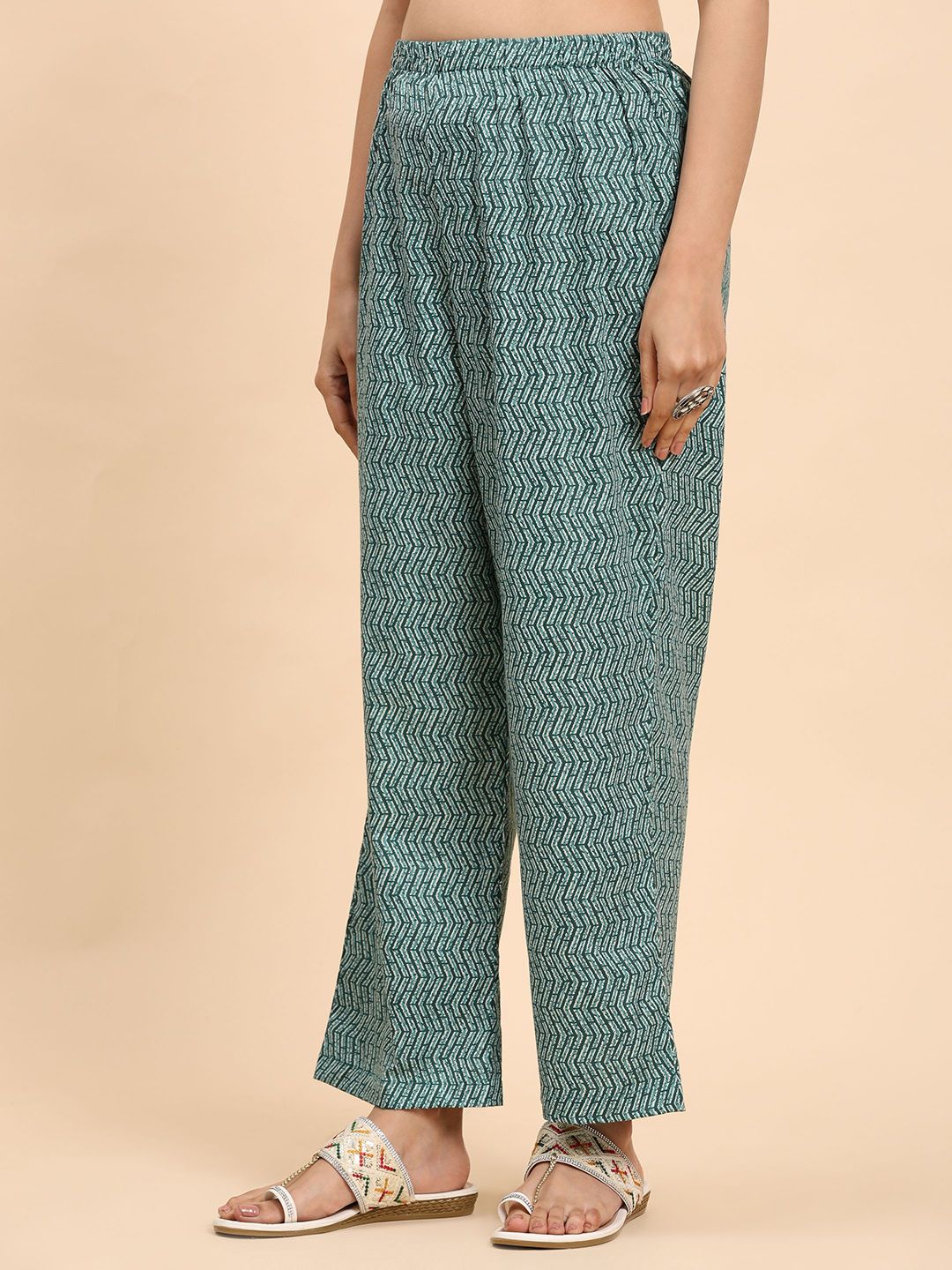 Mamicha Wanita Bercetak Kurta Kapas Tulen Biasa dengan Palazzos & Dengan Dupatta