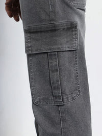 Urbano Fashion Men's Light Grey Regular Fit Washed Cargo Jeans With 6 Pockets Stretchable