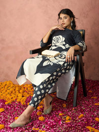 KALINI Floral Printed Regular Straight Kurta with Trousers