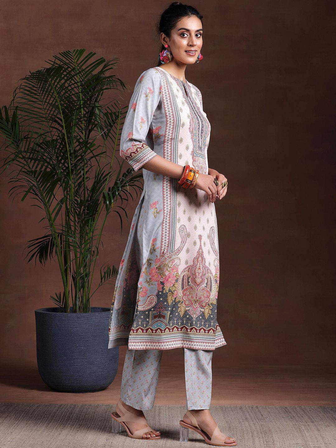 Libas Ethnic Motifs Printed Keyhole Neck Straight Kurta with Trousers & Dupatta