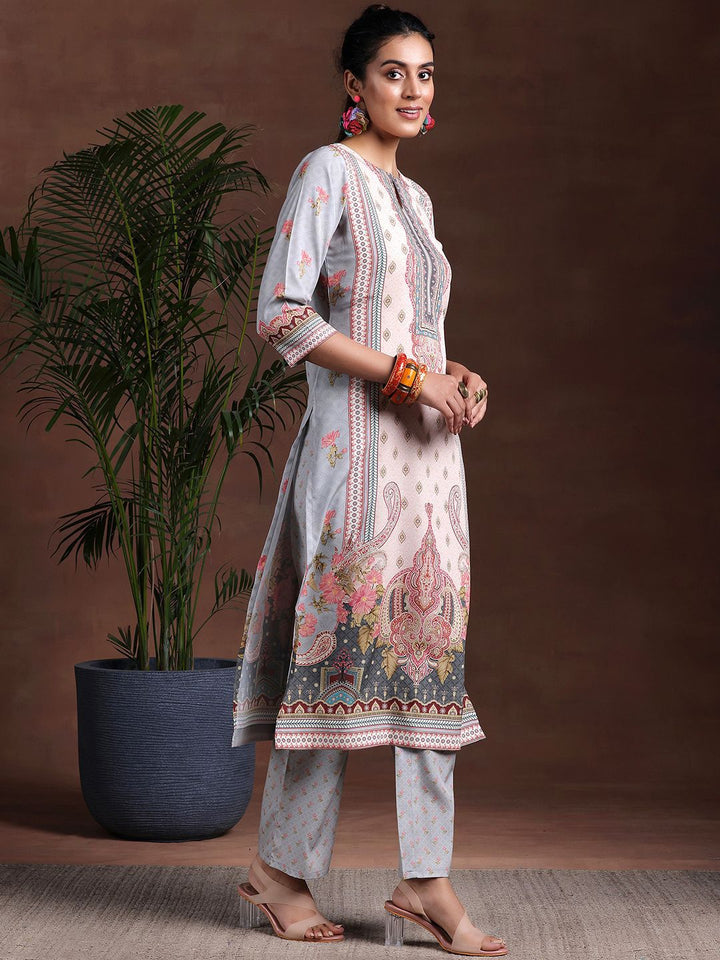 Libas Ethnic Motifs Printed Keyhole Neck Straight Kurta with Trousers & Dupatta