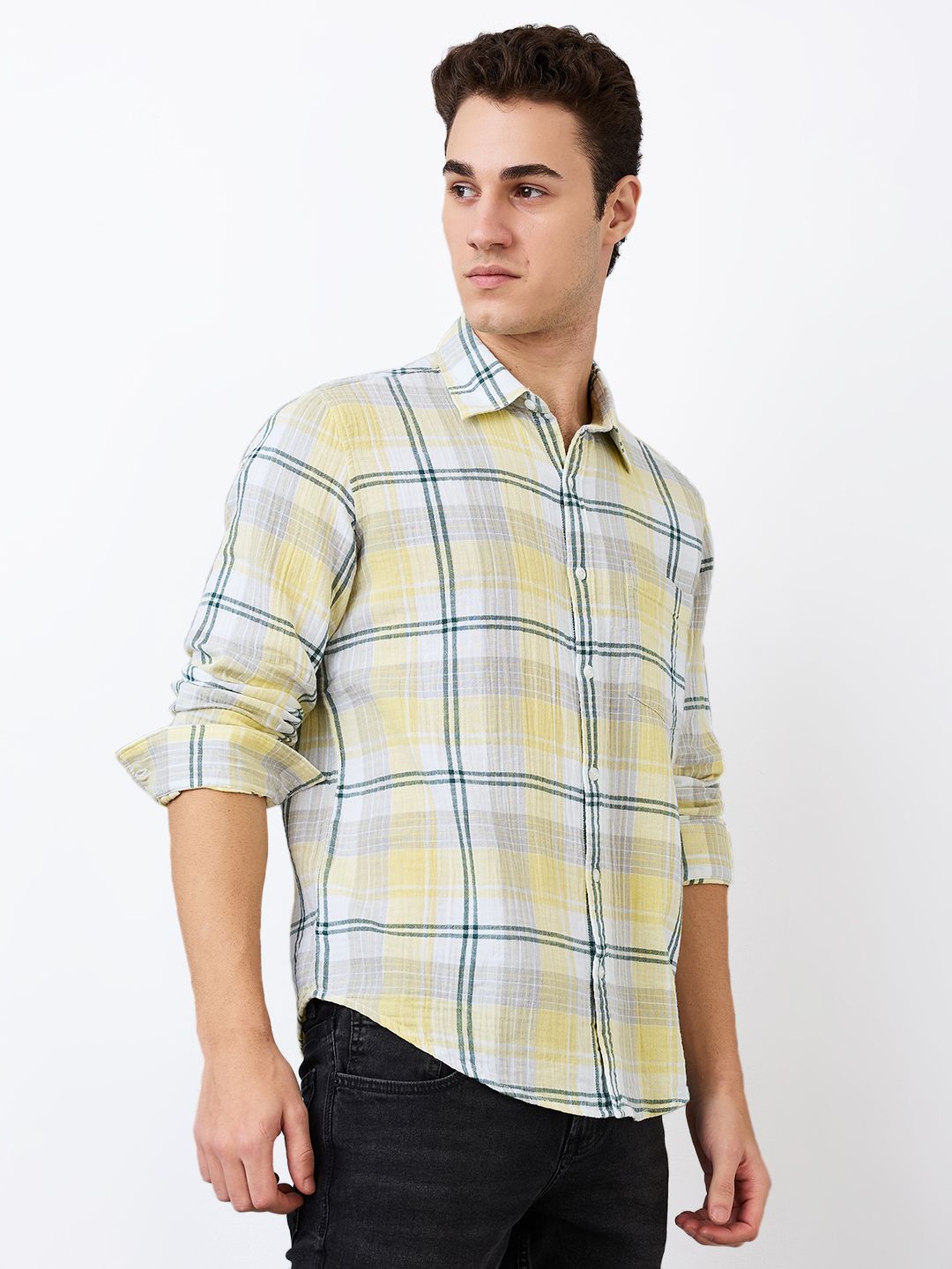 SPYKAR Men Spread Collar Tartan Checked Cotton Casual Shirt