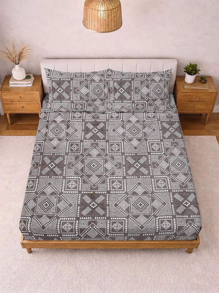 Myntra Elegant Homes Coklat Geometri 300 TC Cadar Katil Double King dengan 2 Sarung Bantal