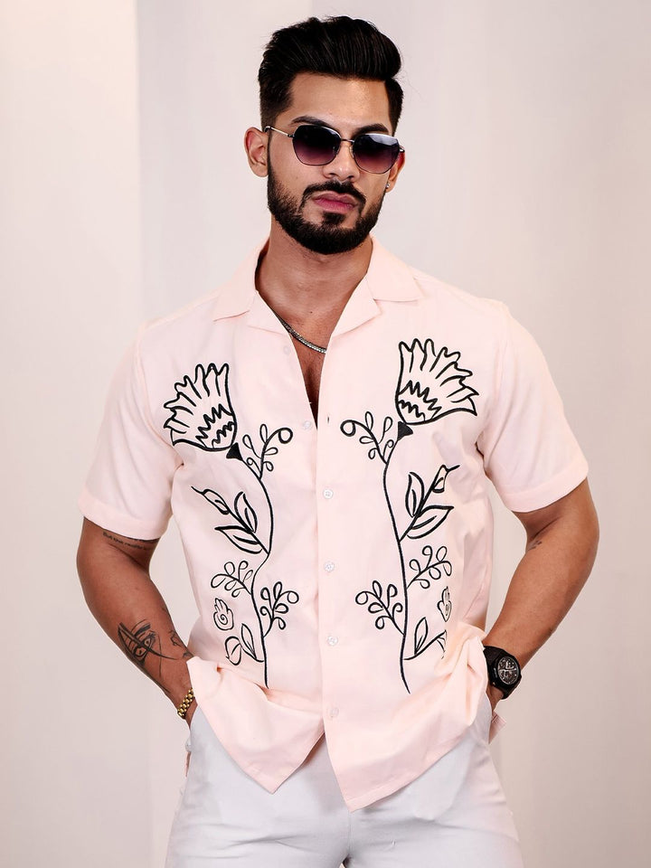 Eszett Floral Printed Cutaway Collar Baju Kapas Tulen Kasual