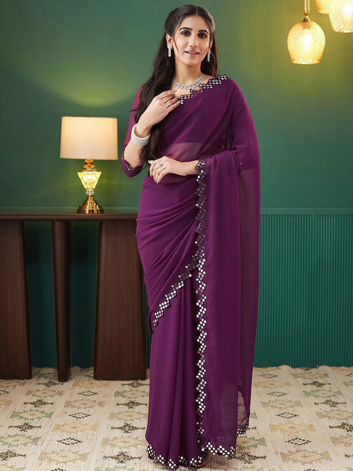 KALINI Mirror Work Pure Georgette Saree